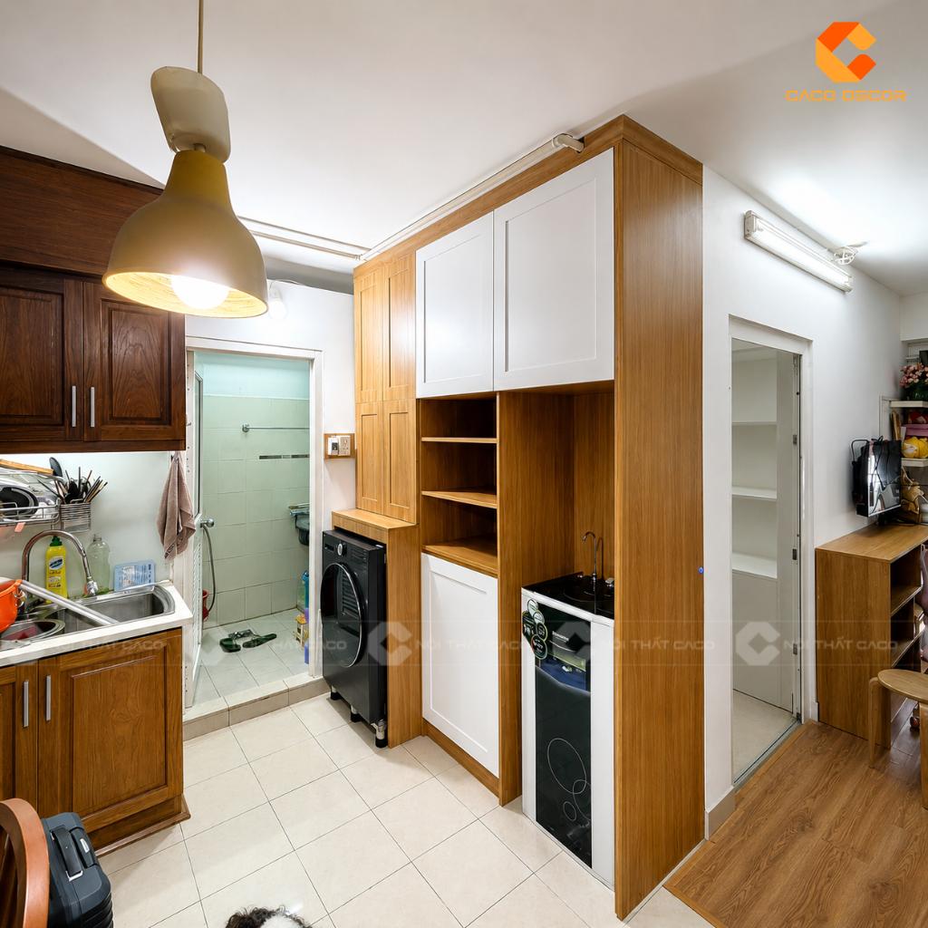 Tủ lưu trữ khu giặt hoàn thiện tại chung cu TPHCM
