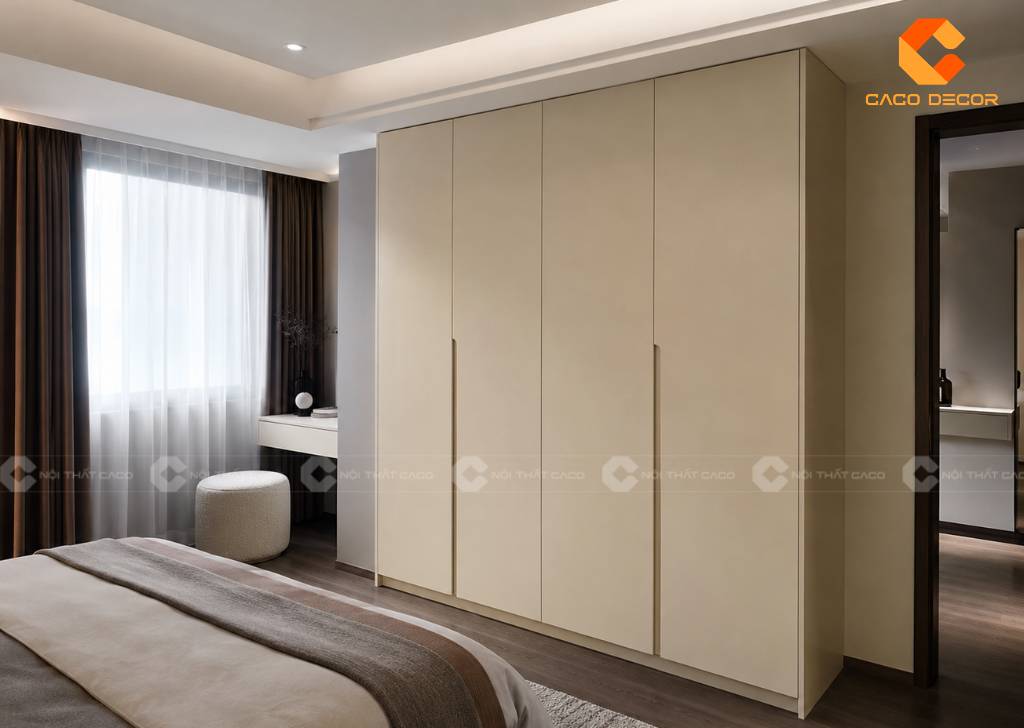 Tủ quần áo rộng 1m2 màu kem sử dụng tay nắm âm