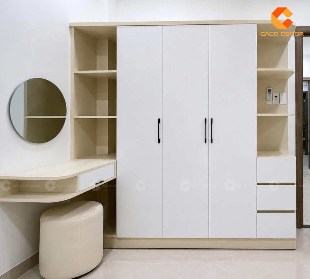 Tủ áo 3 cánh kèm bàn trang điểm hoàn thiện tại nhà khách
