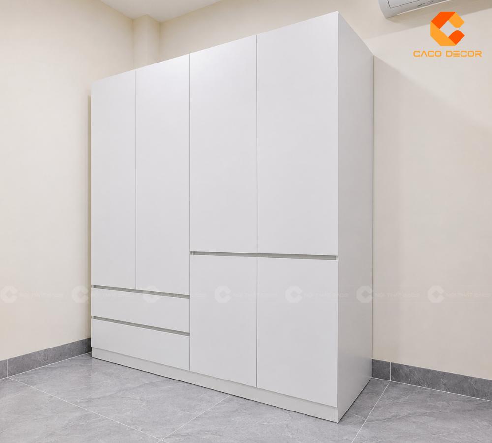 Tủ áo màu trắng gỗ công nghiệp MDF phủ Melamine