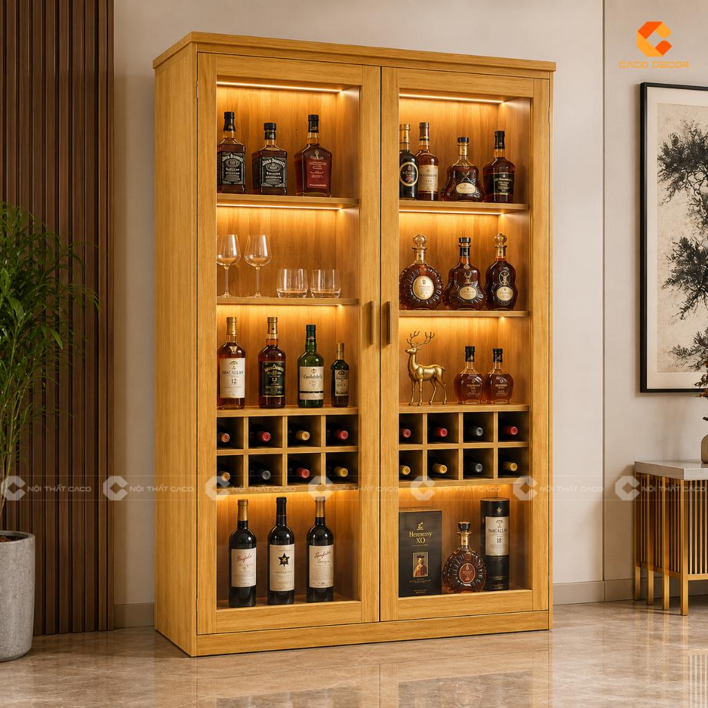 Thiết kế tủ rượu TR024 2 cánh nhỏ gọn đủ công năng
