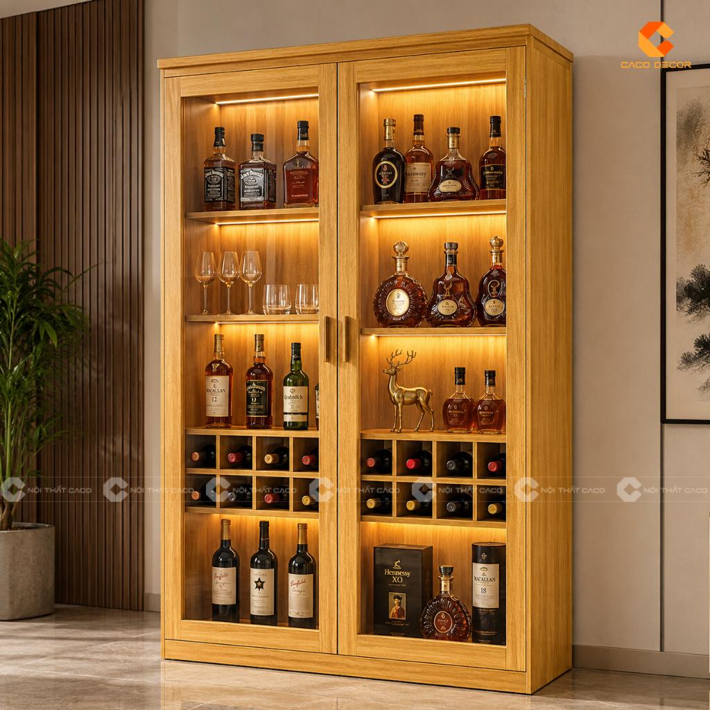 Mẫu tủ rượu cánh kính gỗ MDF TR024 sang trọng