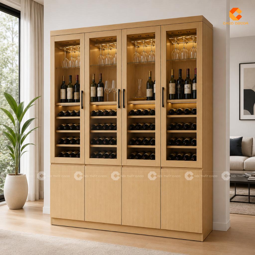 Tủ Rượu 4 Cánh Màu Vàng Gỗ MDF Sang Trọng - TR023 1