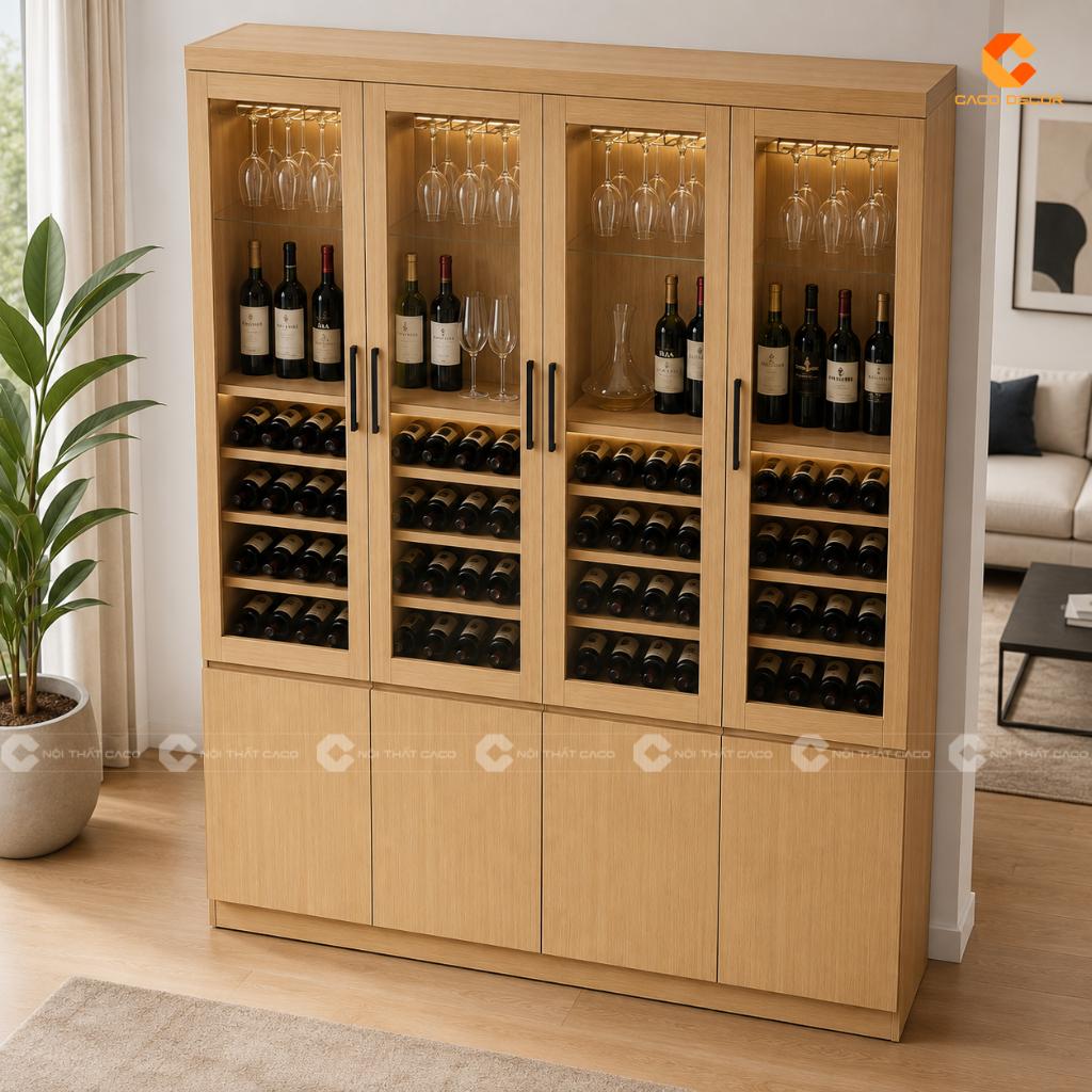 Tủ Rượu 4 Cánh Màu Vàng Gỗ MDF Sang Trọng - TR023 2
