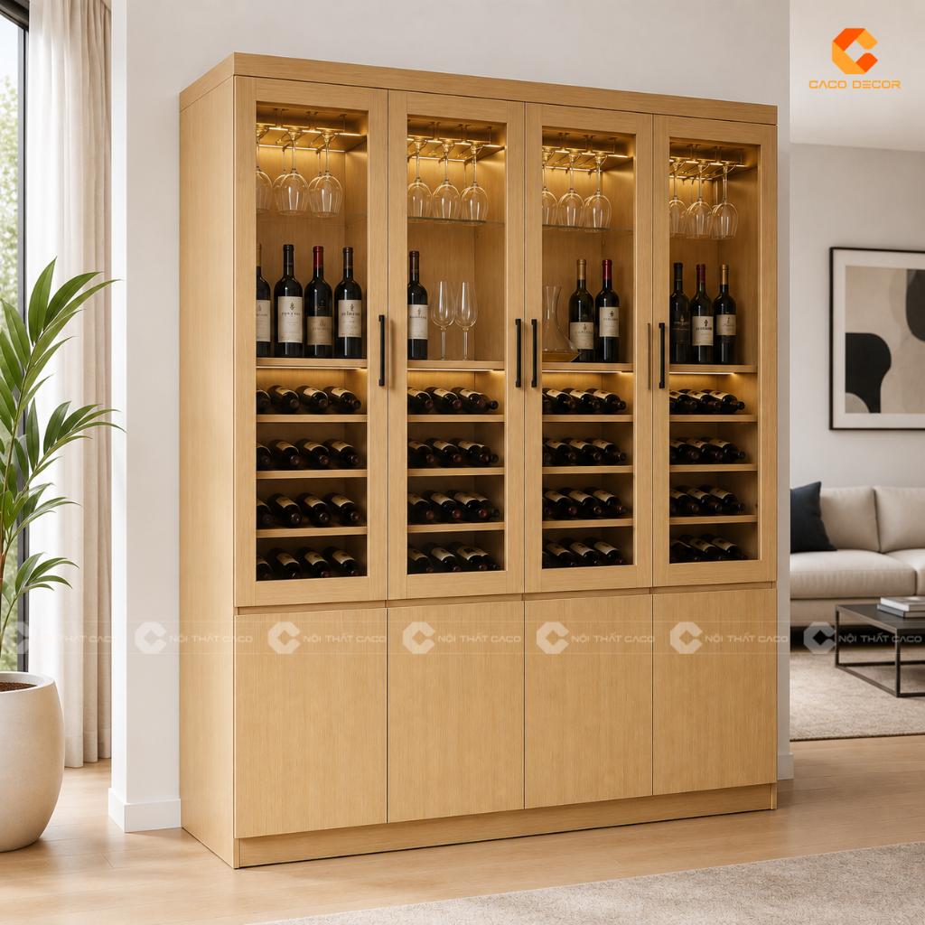 Tủ Rượu 4 Cánh Màu Vàng Gỗ MDF Sang Trọng - TR023 3