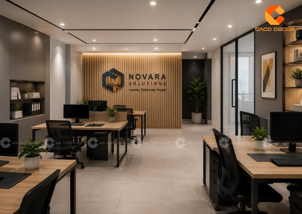 Văn phòng 30m2 kết hợp vách logo doanh nghiệp