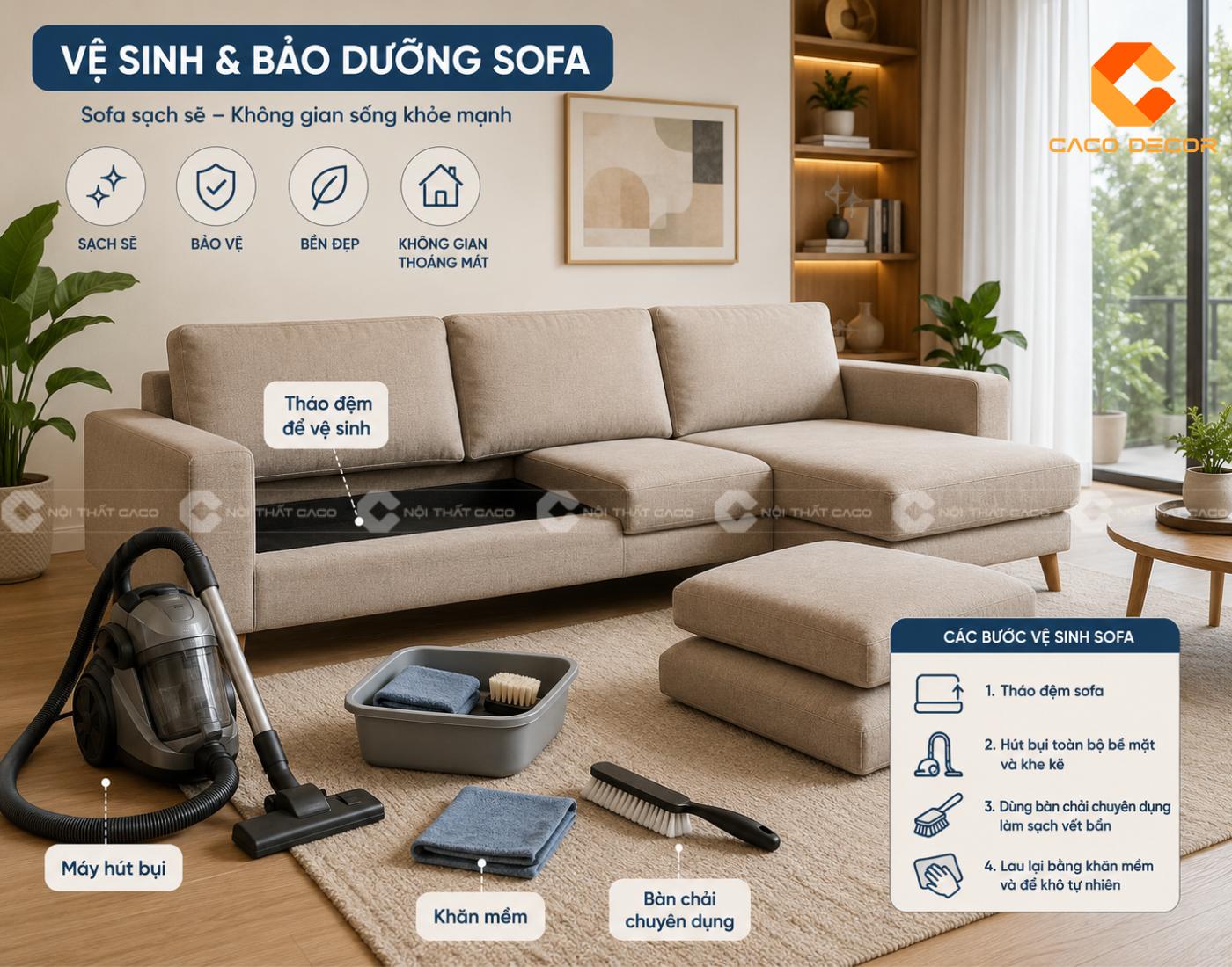 Hướng dẫn vệ sinh và bảo dưỡng ghế sofa đúng cách