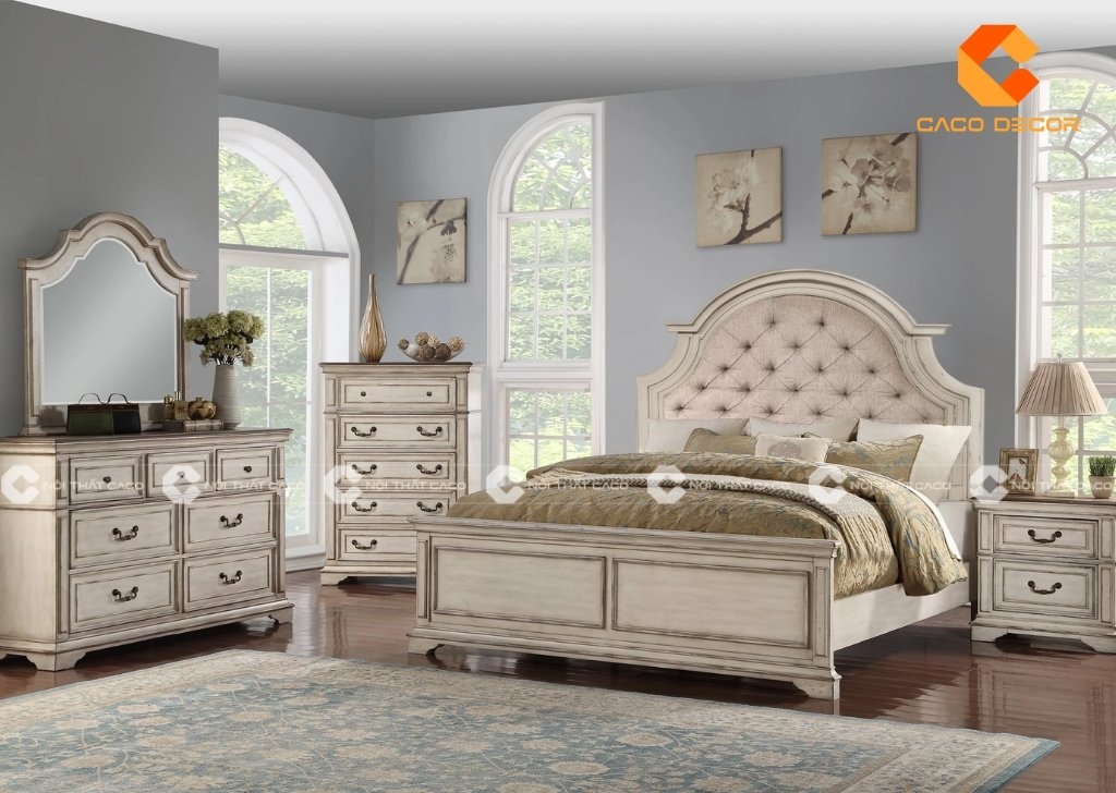 Giường ngủ đặt ở vị trí trung tâm sẽ giúp phòng ngủ hài hòa hơn