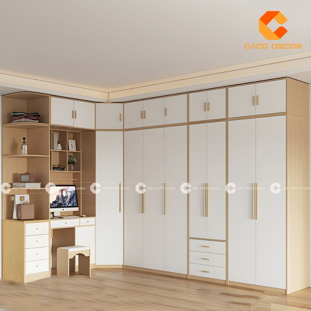 Tủ quần áo làm từ gỗ cao cấp với gam màu sáng nhẹ nhàng