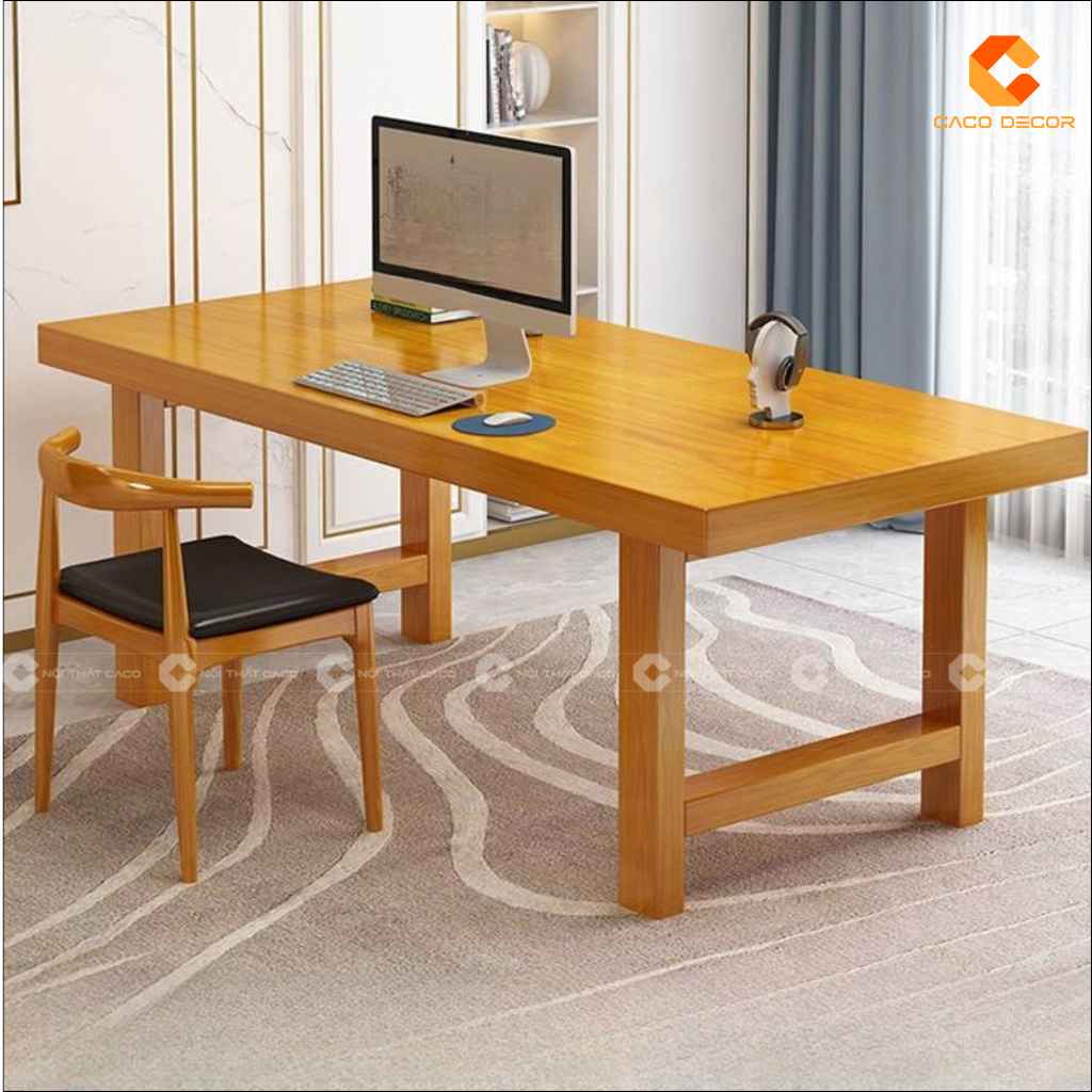 Bàn giám đốc BGD065 màu gỗ vàng bố trí trong phòng làm việc