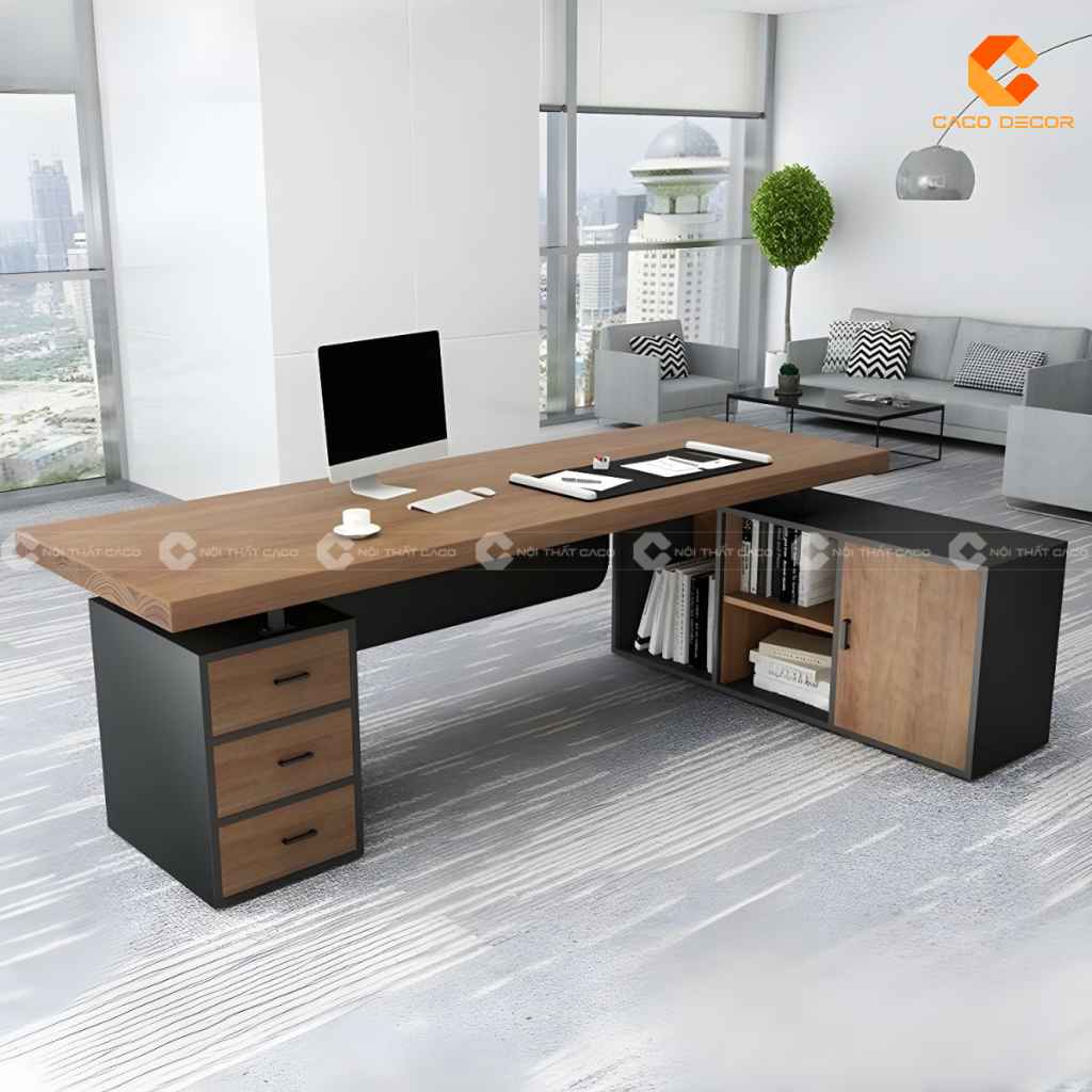 Bàn giám đốc BGD066 kiểu chữ L trong phòng làm việc hiện đại