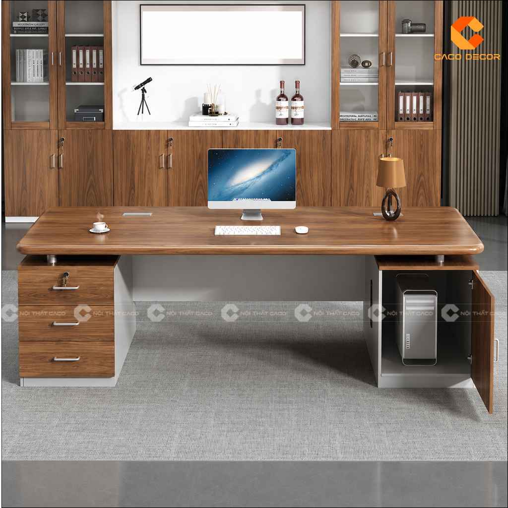 Mặt trước bàn giám đốc BGD067 có ngăn kéo và khoang CPU