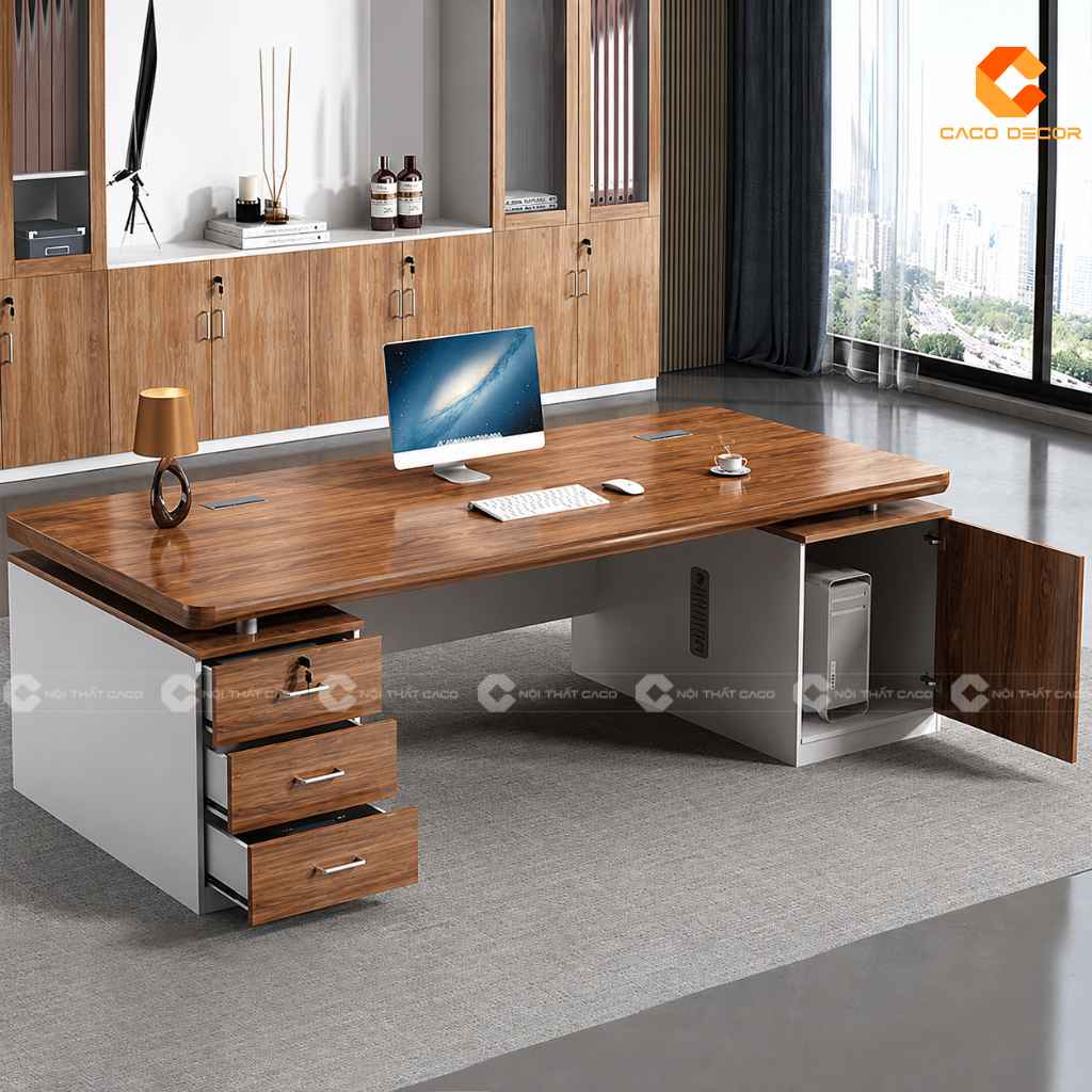 Bàn làm việc giám đốc gỗ tự nhiên BGD067 nhìn từ góc nghiêng