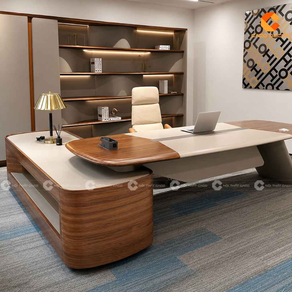 Bàn làm việc giám đốc gỗ tự nhiên BGD069 thiết kế bề thế sang trọng