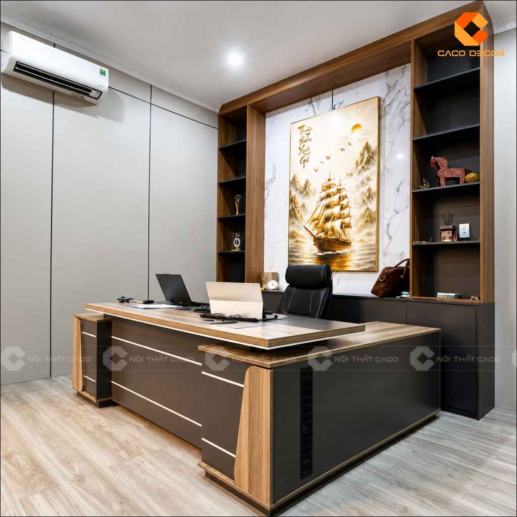 Bàn giám đốc bố trí ngược hướng theo không gian làm việc