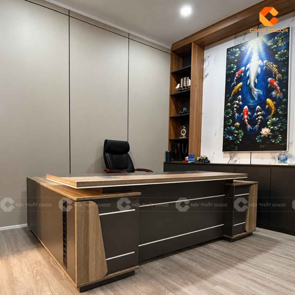 Bàn giám đốc tích hợp hộc tủ lưu trữ hai bên