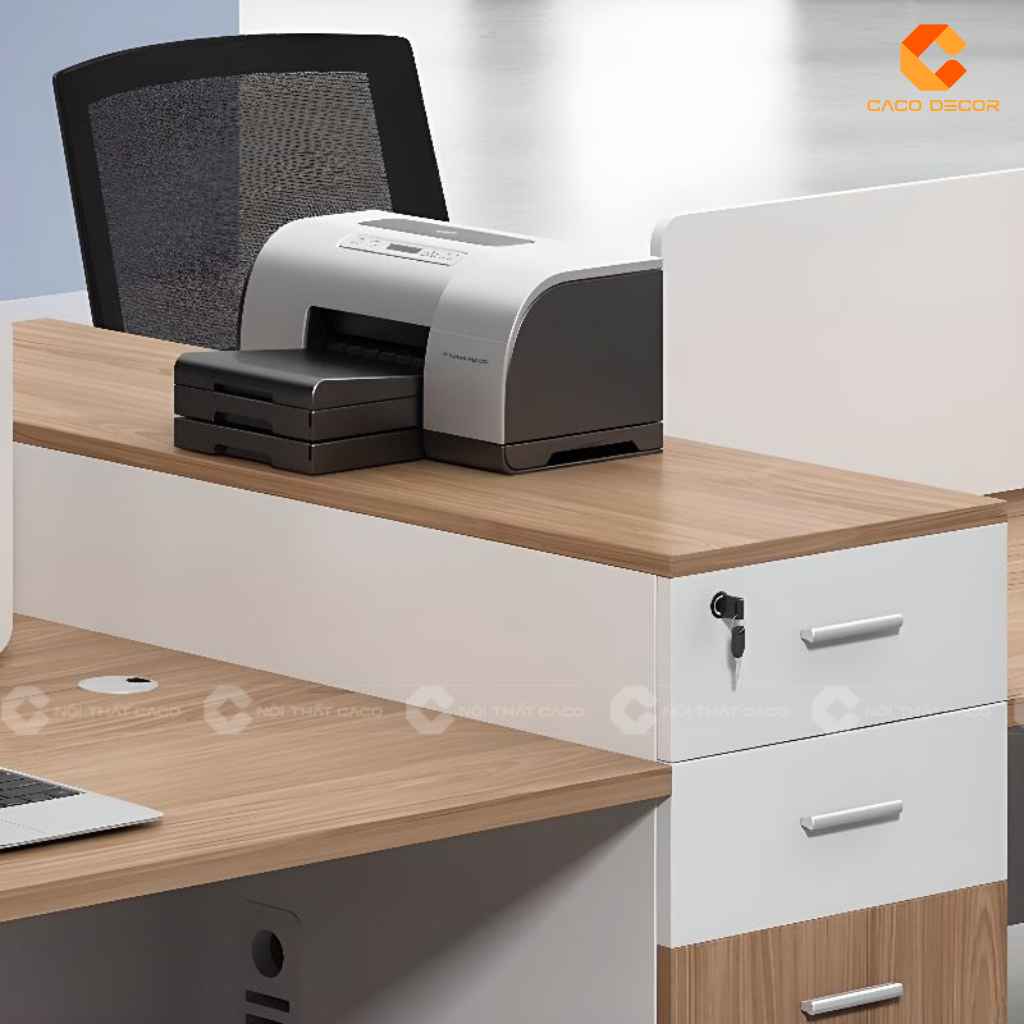 Cận cảnh hộc tủ và mặt bàn của bàn làm việc nhân viên BLVNV33