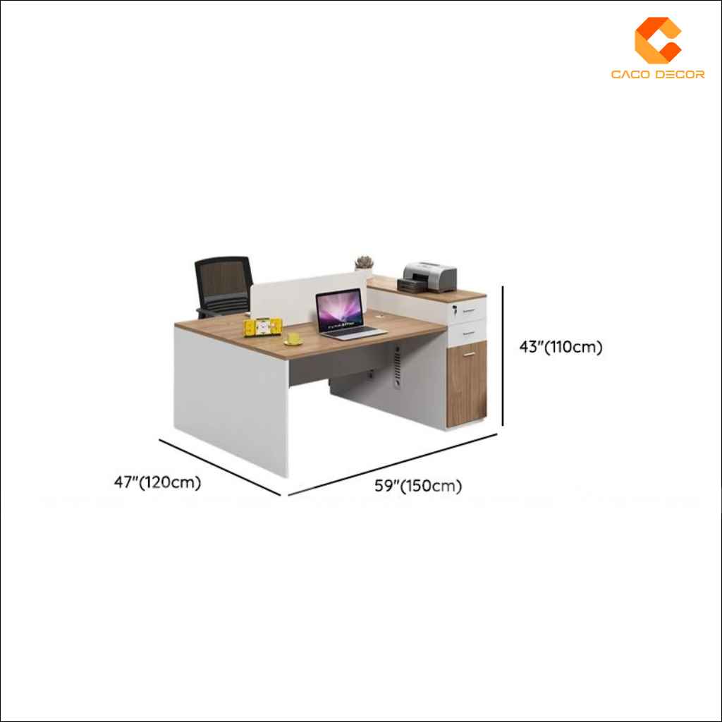 Kích thước bàn làm việc nhân viên BLVNV33 cụm 2 chỗ 150 x 120 x 110 cm
