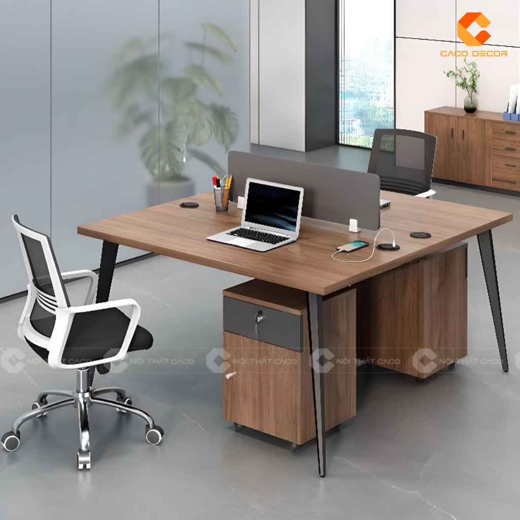 Bàn làm việc nhân viên BLVNV34 cụm 2 chỗ có vách ngăn và hộc tủ