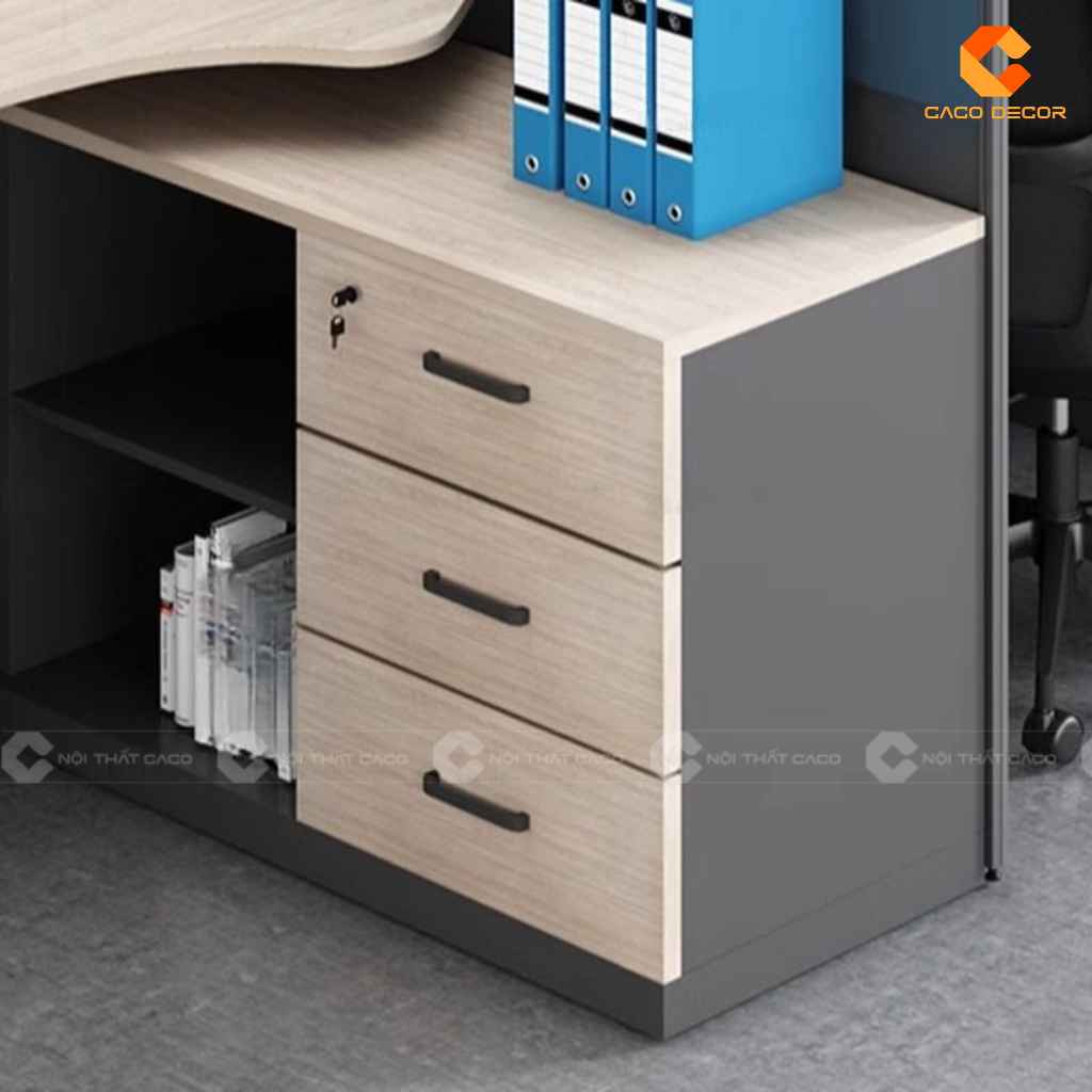 Hộc tủ nhiều ngăn của bàn làm việc nhân viên BLVNV35 có khóa tiện dụng