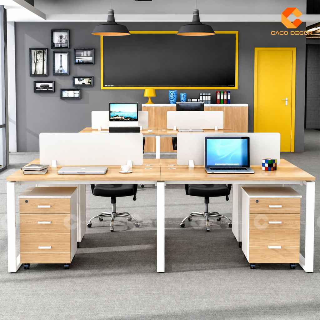 Bàn làm việc nhân viên BLVNV37 bố trí nhiều cụm trong văn phòng