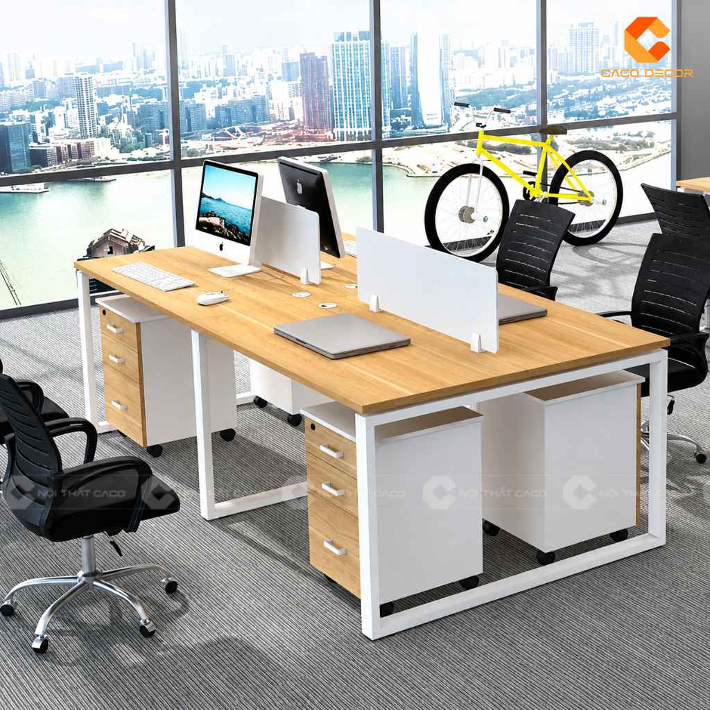 Bàn làm việc nhân viên BLVNV37 cụm 4 chỗ có vách ngăn
