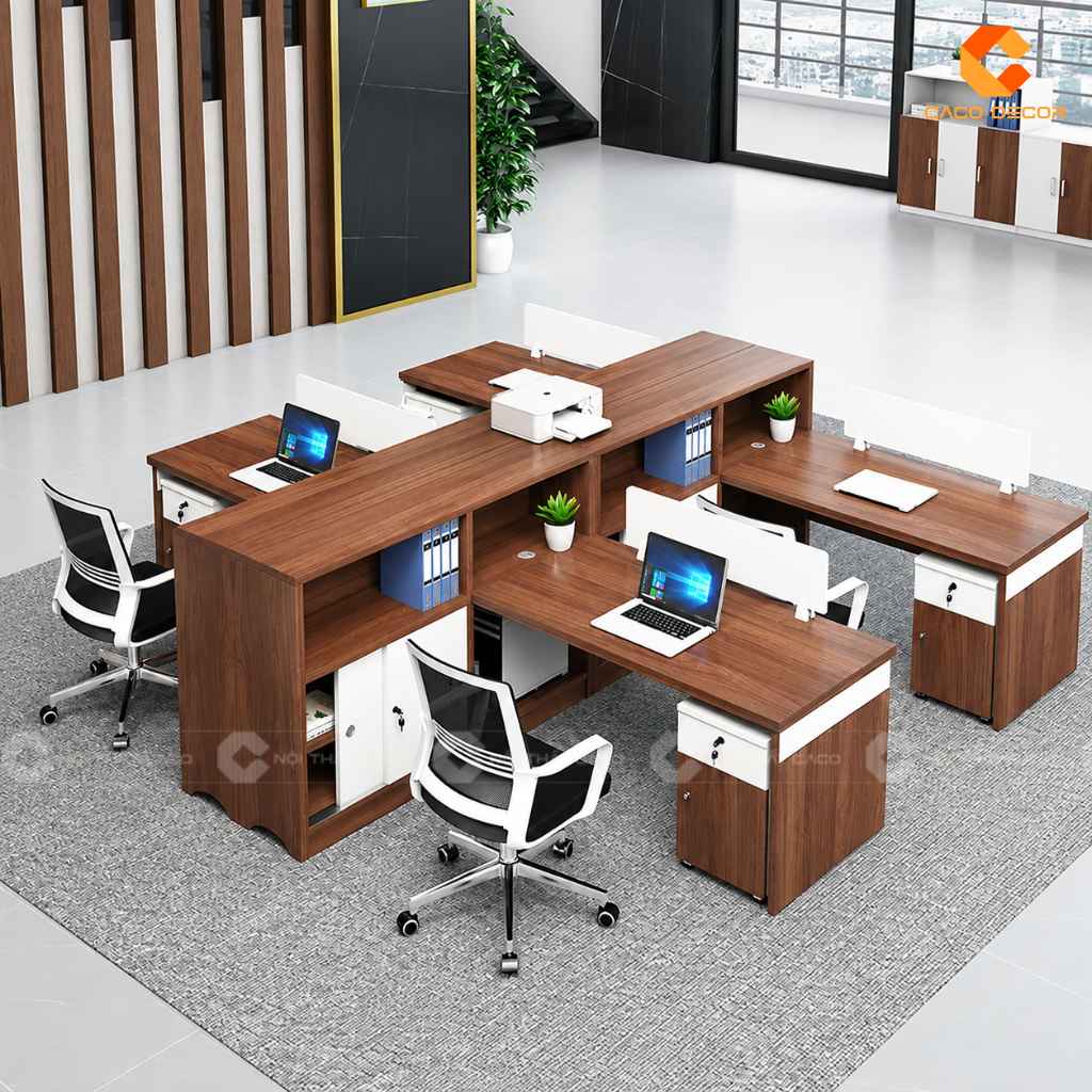 Bàn làm việc nhân viên BLVNV38 kết hợp kệ chung và vách ngăn trắng