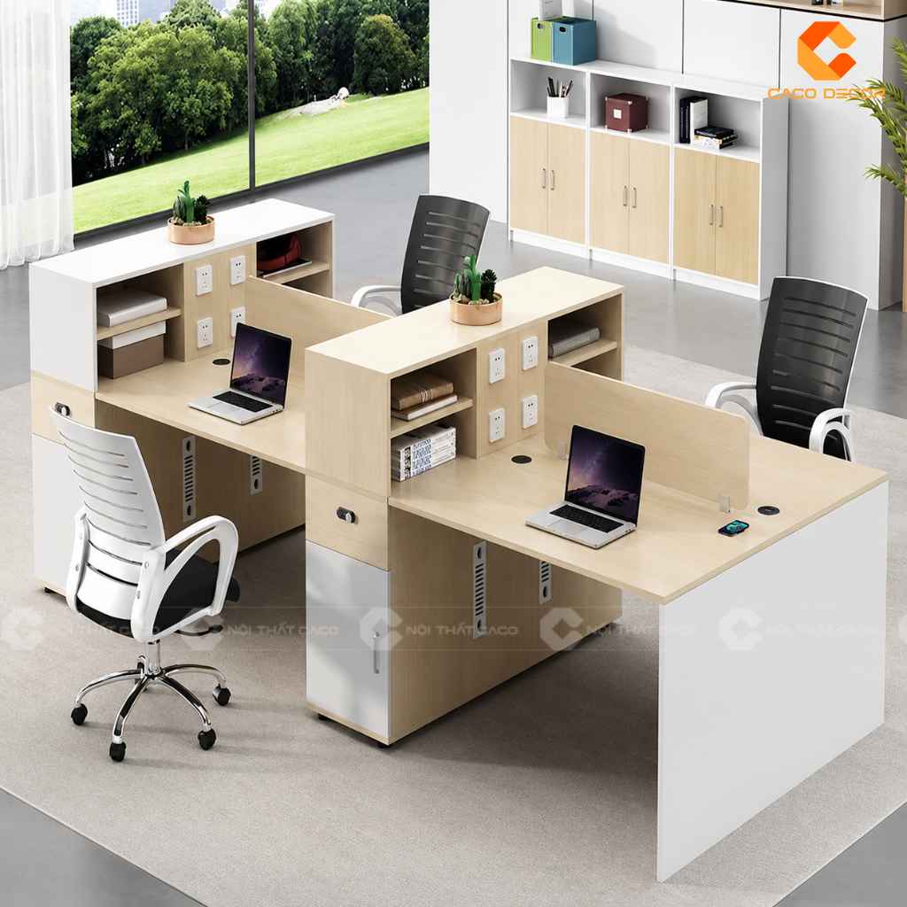 Bàn làm việc nhân viên BLVNV39 cụm nhiều chỗ có kệ chung và vách ngăn