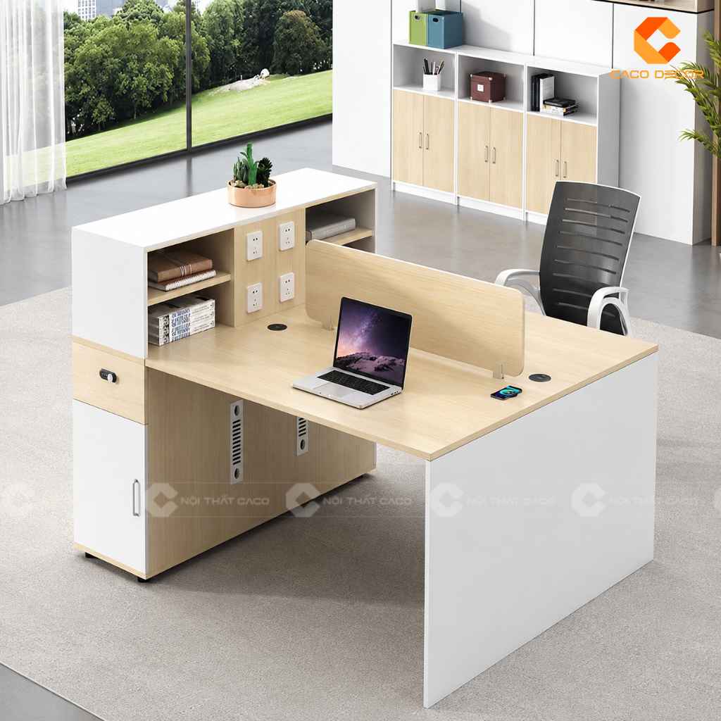 Bàn làm việc nhân viên BLVNV39 kết hợp hệ kệ lưu trữ dùng chung