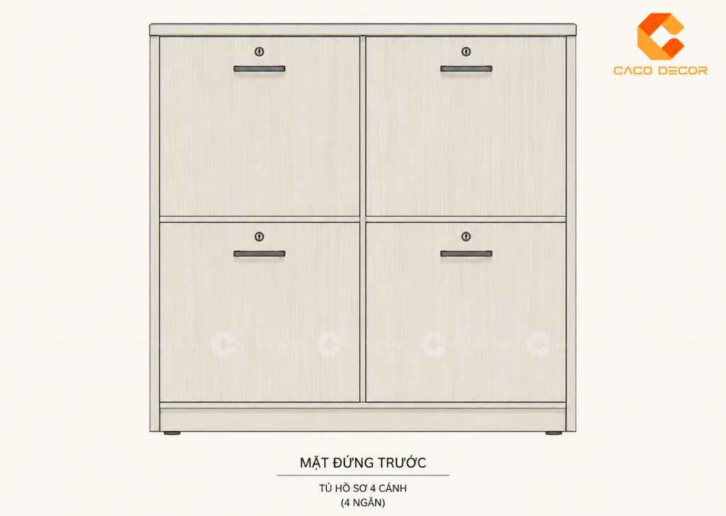 Bản vẽ mặt đứng tủ tài liệu 4 cánh văn phòng