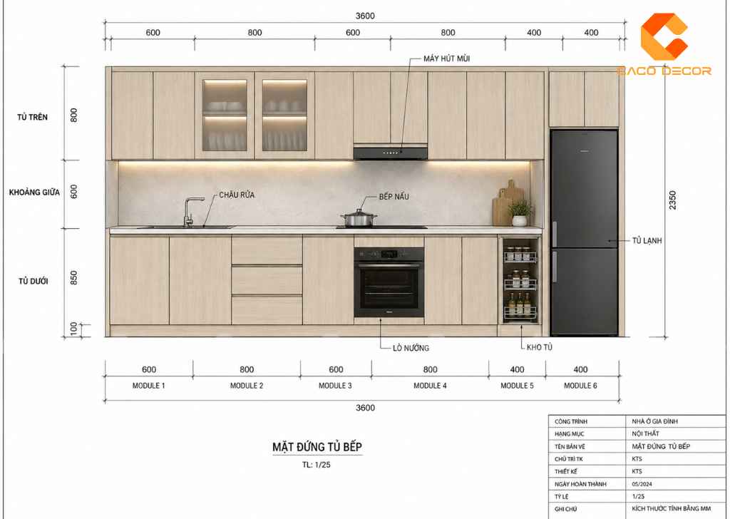 Bản vẽ bố trí tủ bếp nhựa kết hợp MDF