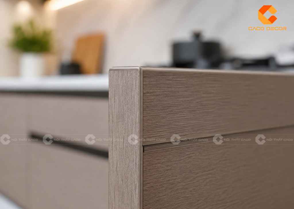 Chi tiết dán cạnh tủ bếp MDF phủ Laminate