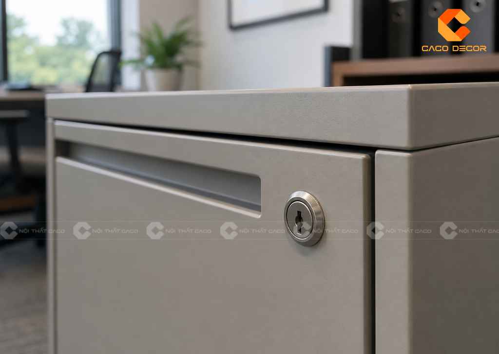 Chi tiết khóa bảo vệ tài liệu của tủ hồ sơ 2 cánh