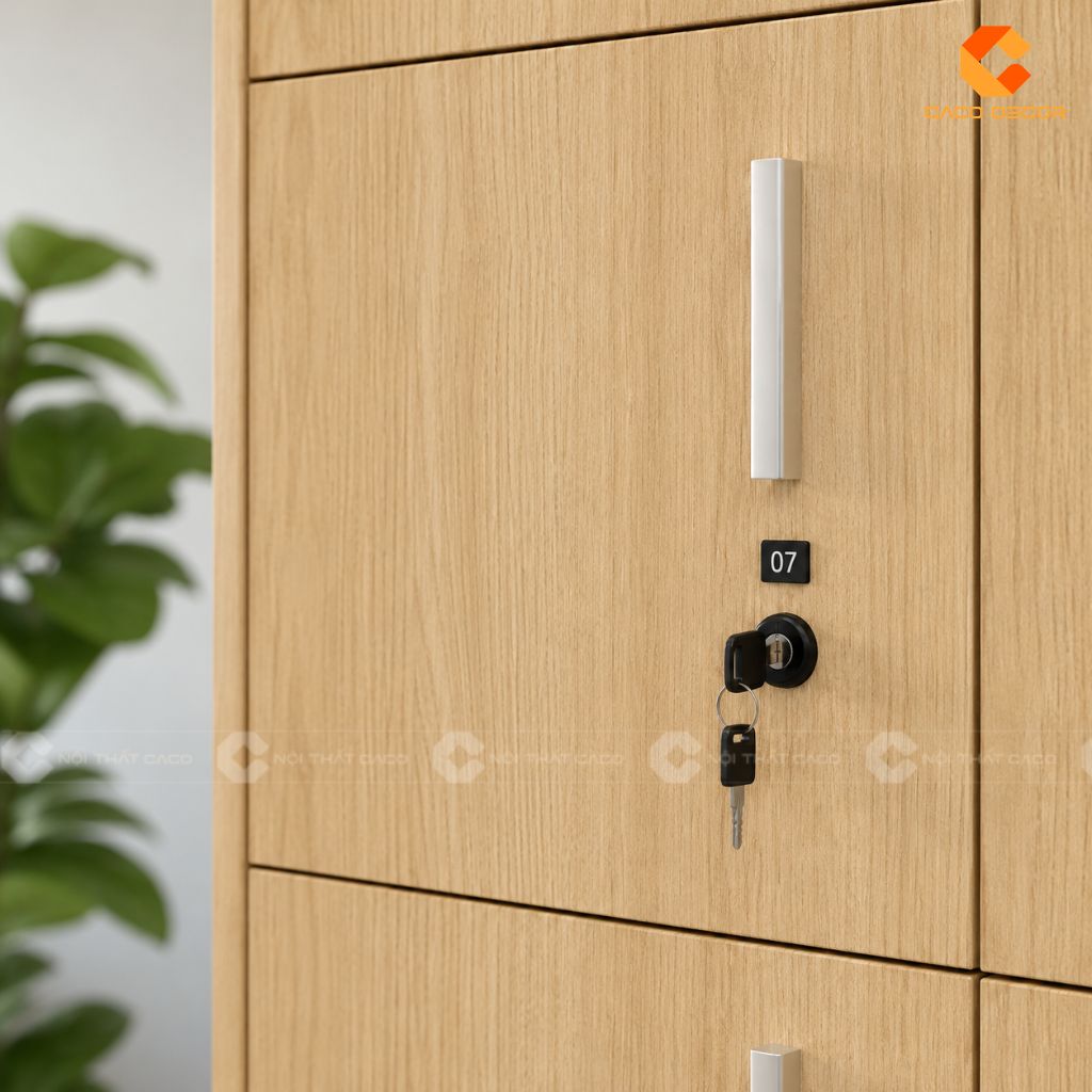 Cận cảnh ổ khóa cho tủ locker gỗ công nghiệp MDF