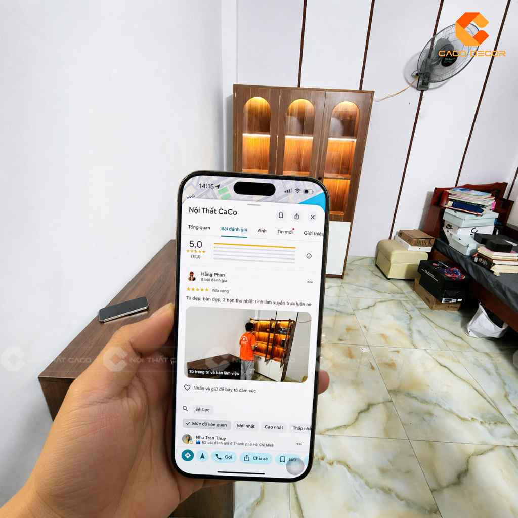 Chị Hằng đánh giá 5 sao sau khi CaCo bàn giao tủ và bàn trang điểm