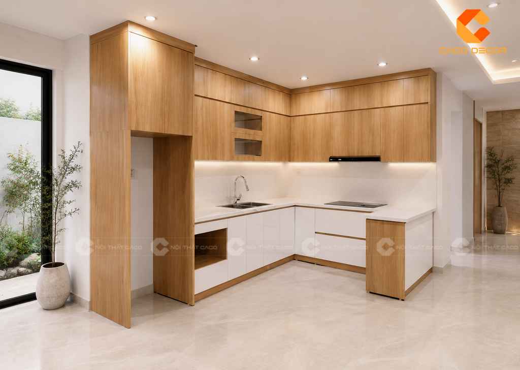 Mẫu tủ bếp gỗ công nghiệp hiện đại