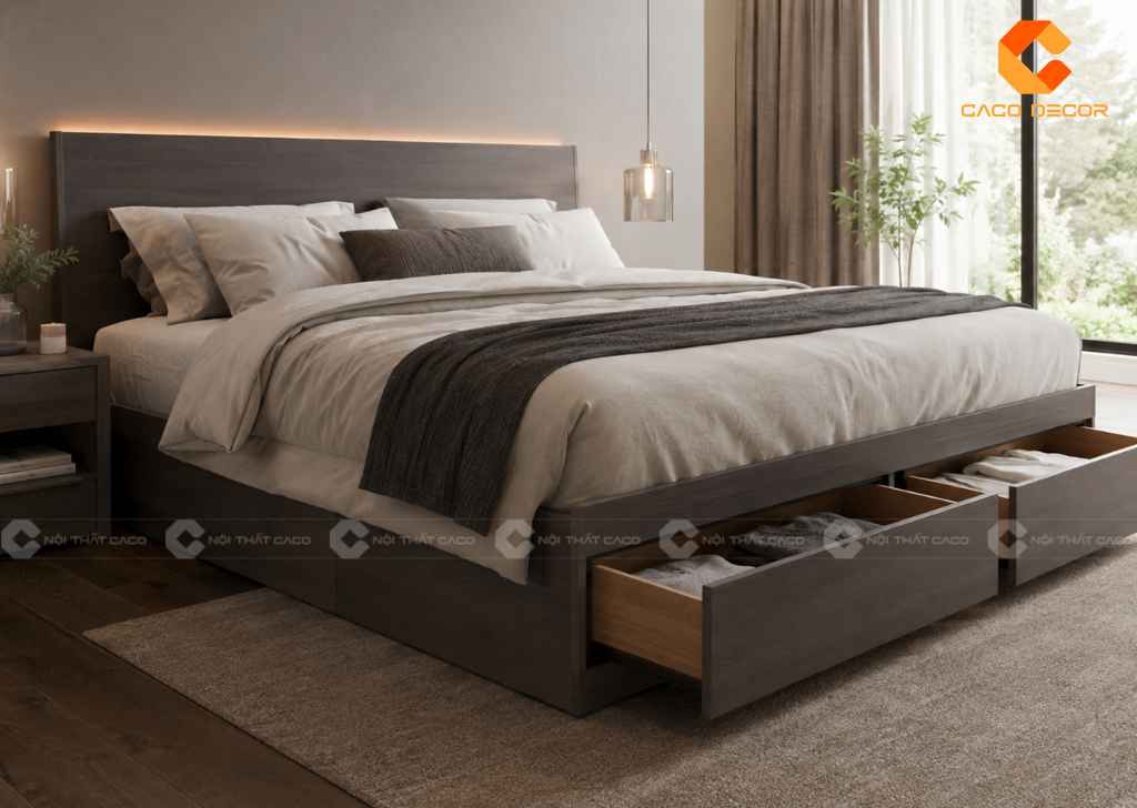 Giường King Size có ngăn kéo tăng không gian lưu trữ