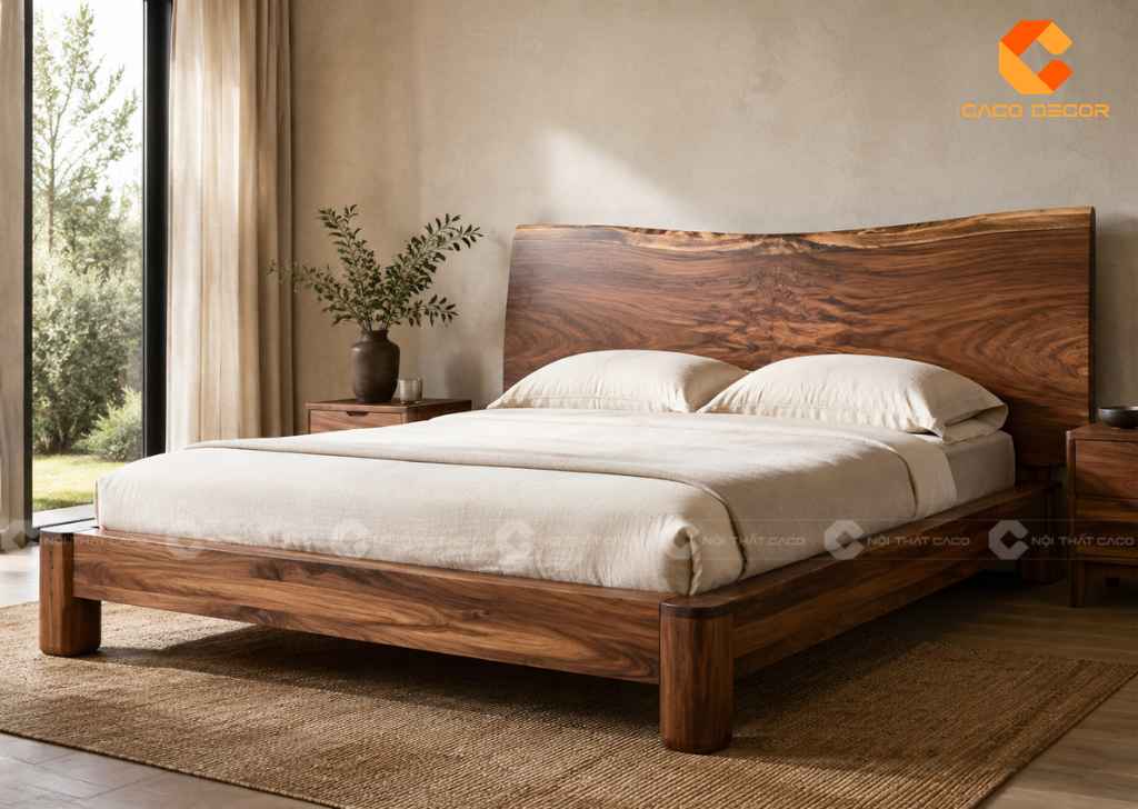 Giường lớn King Size gỗ tự nhiên nổi bật vân gỗ