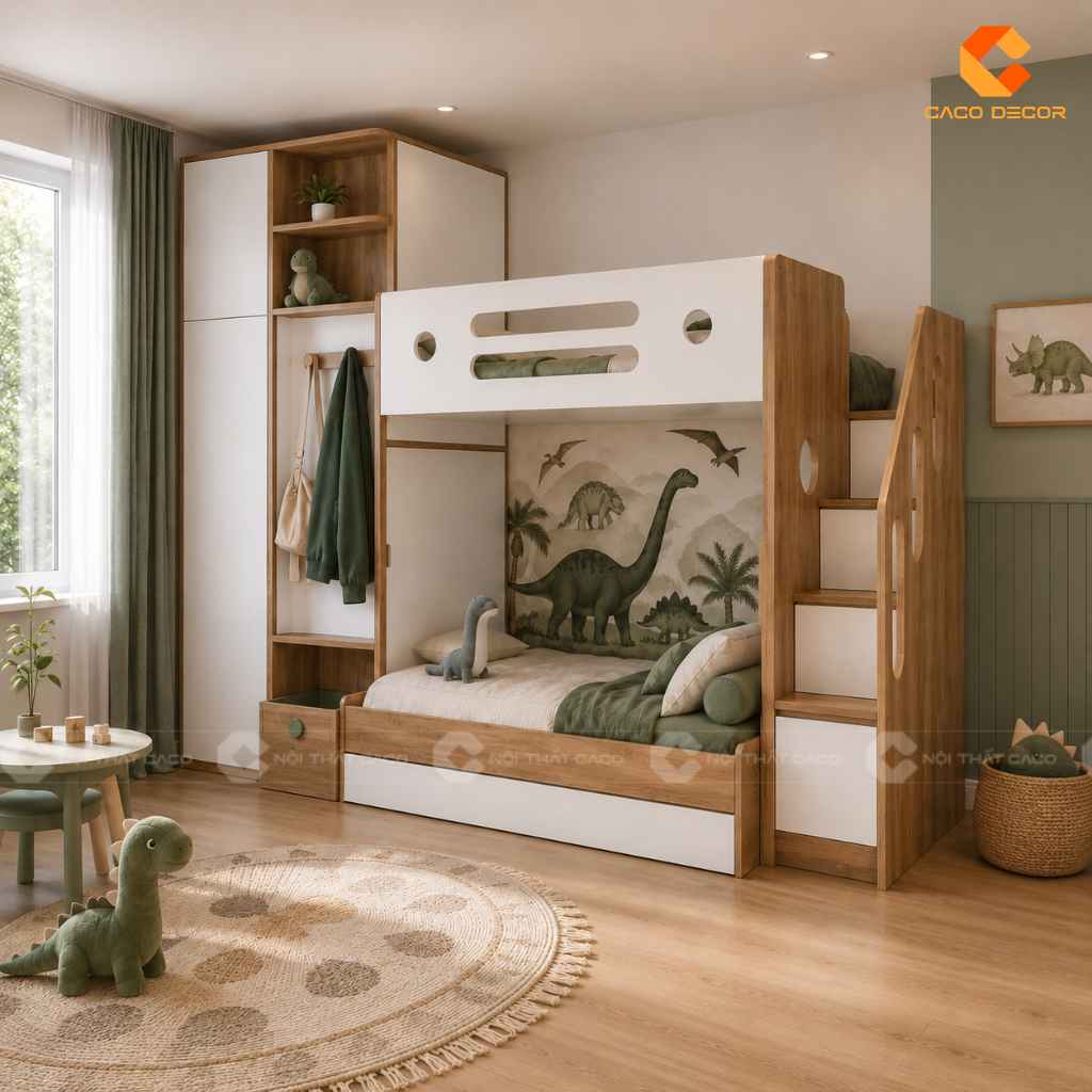 Giường tầng chủ đề khủng long cho bé