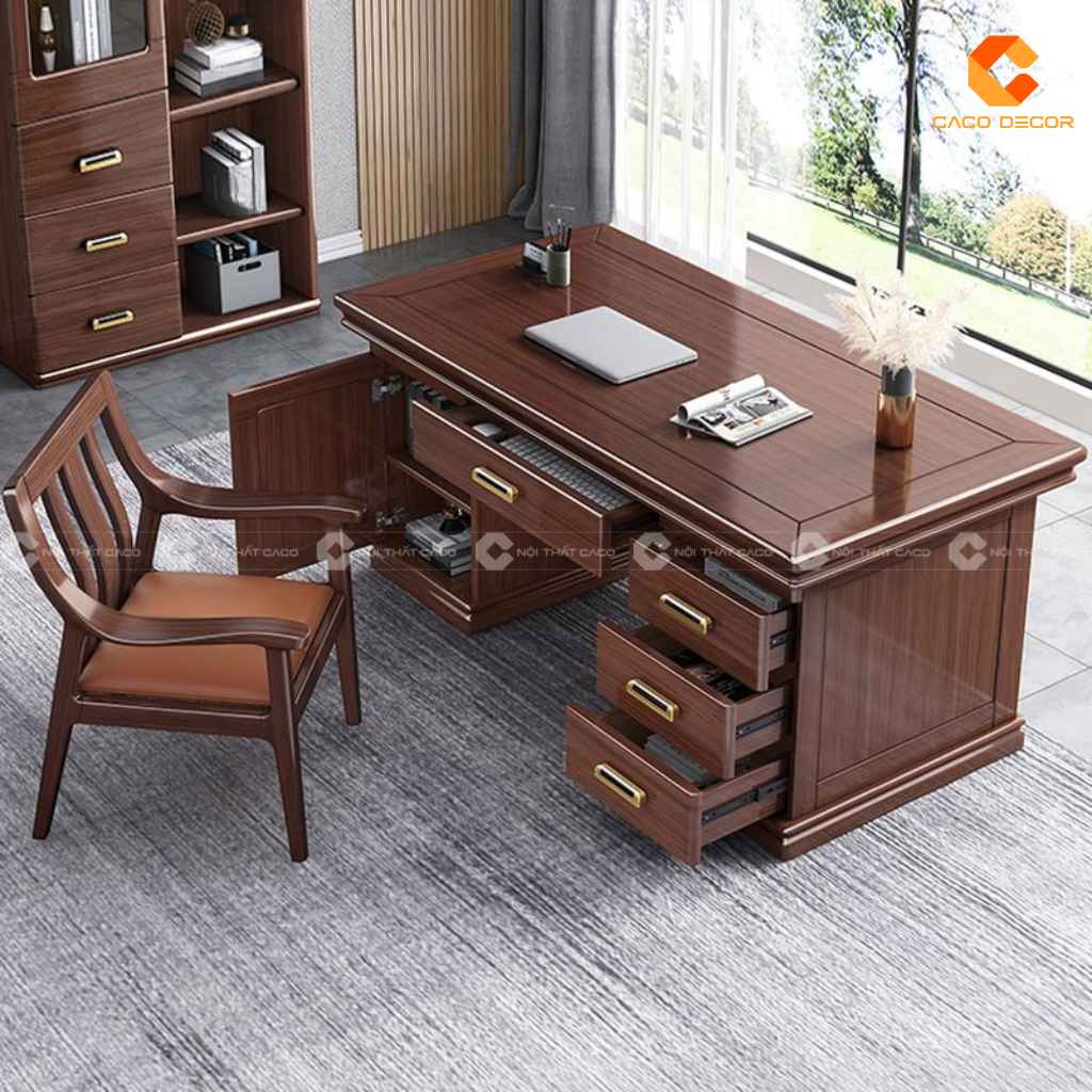 Hệ ngăn kéo và tủ lưu trữ của bàn giám đốc gỗ tự nhiên BGD062