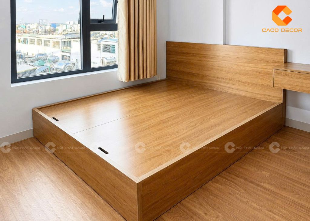 Mẫu giường hộp gỗ 1m6 hoàn thiện tại công trình