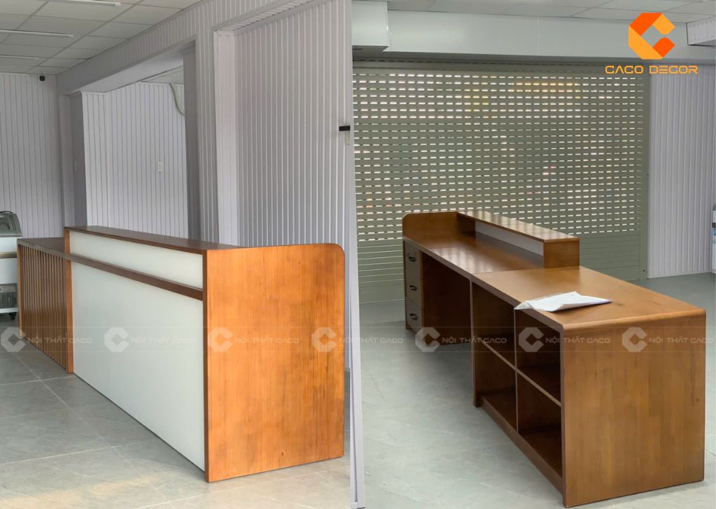 Hình thực tế quầy lễ tân gỗ tự nhiên