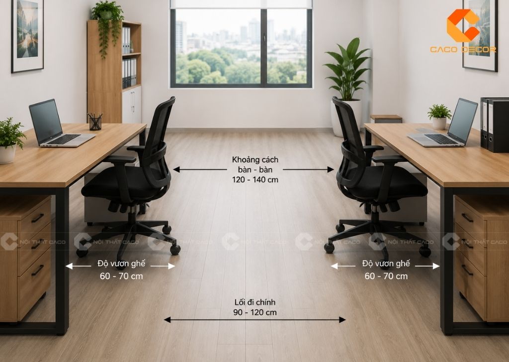 Khoảng cách giữa 2 bàn làm việc văn phòng đặt đối diện