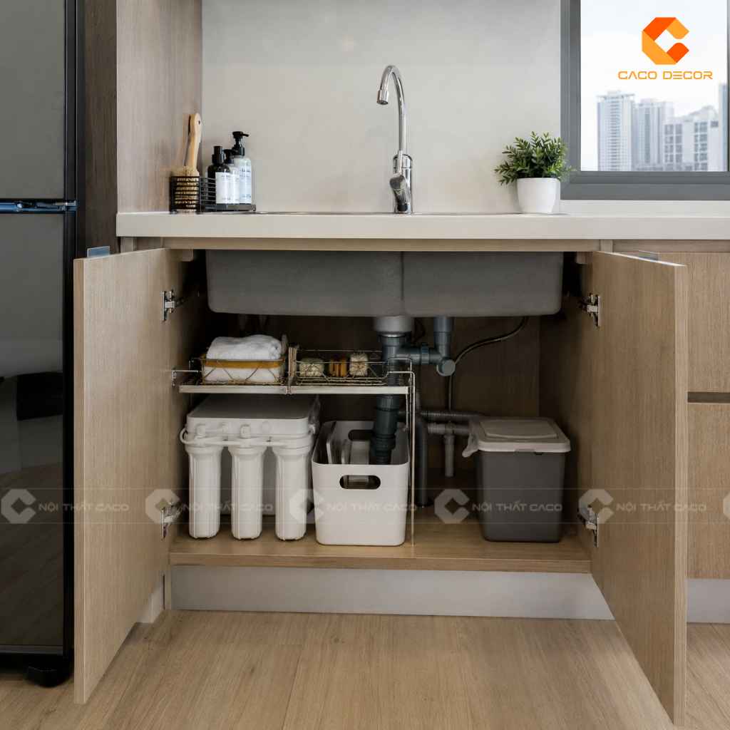 Khoang chậu rửa trong tủ bếp gỗ công nghiệp