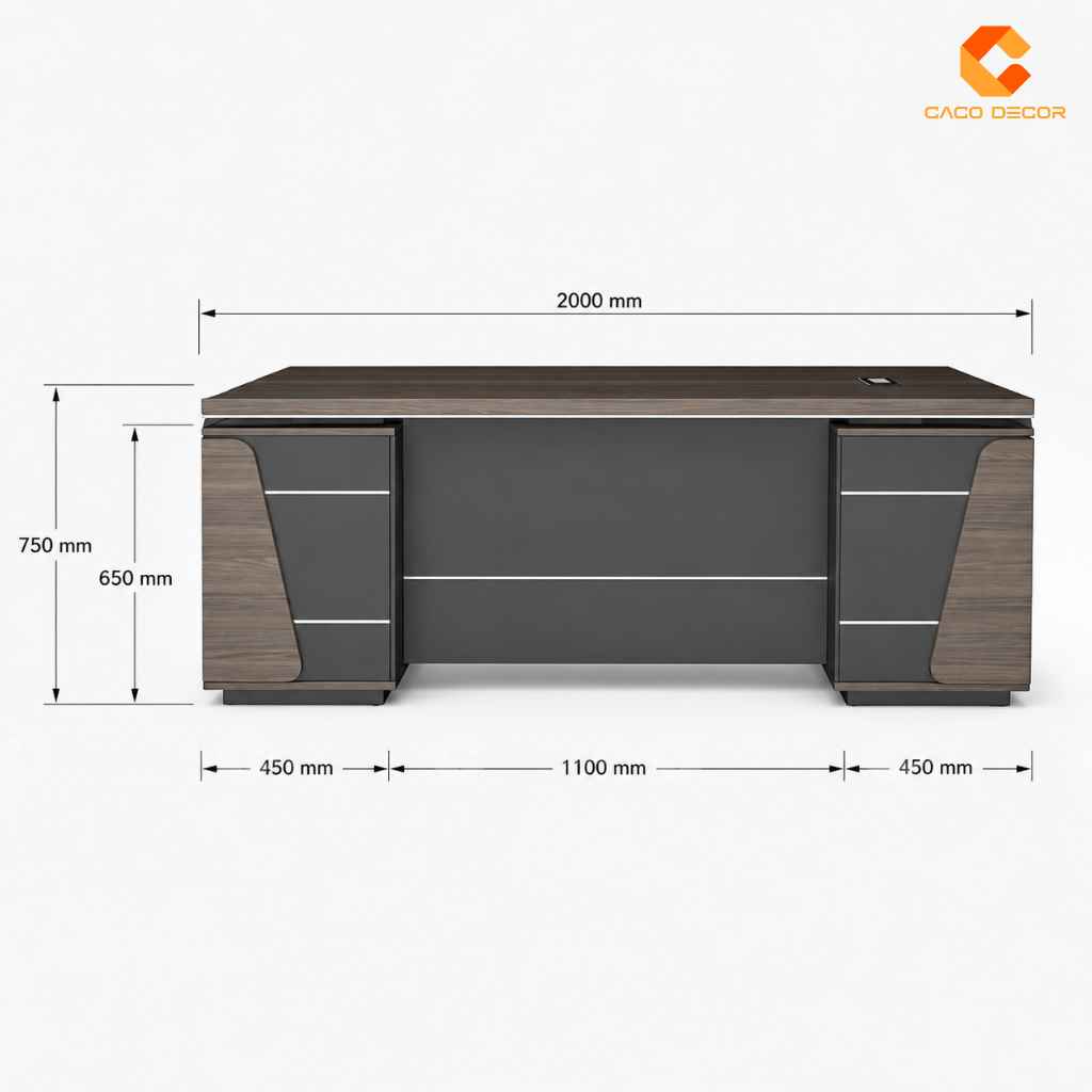Bản vẽ kích thước bàn giám đốc dài 2000 mm