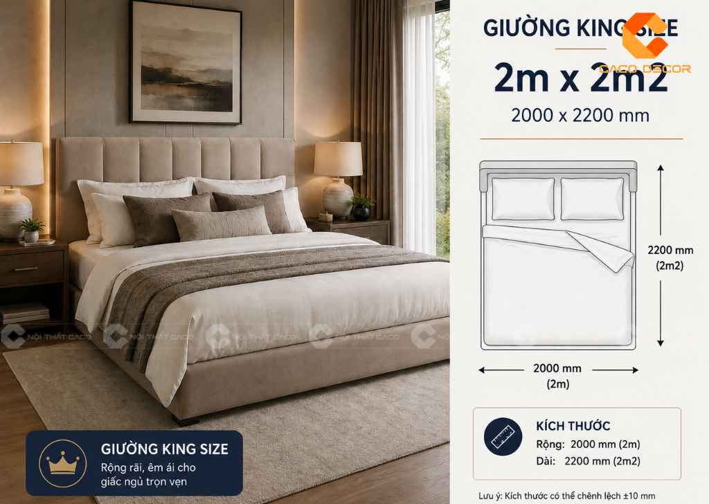 Kích thước giường King Size 2m x 2m2