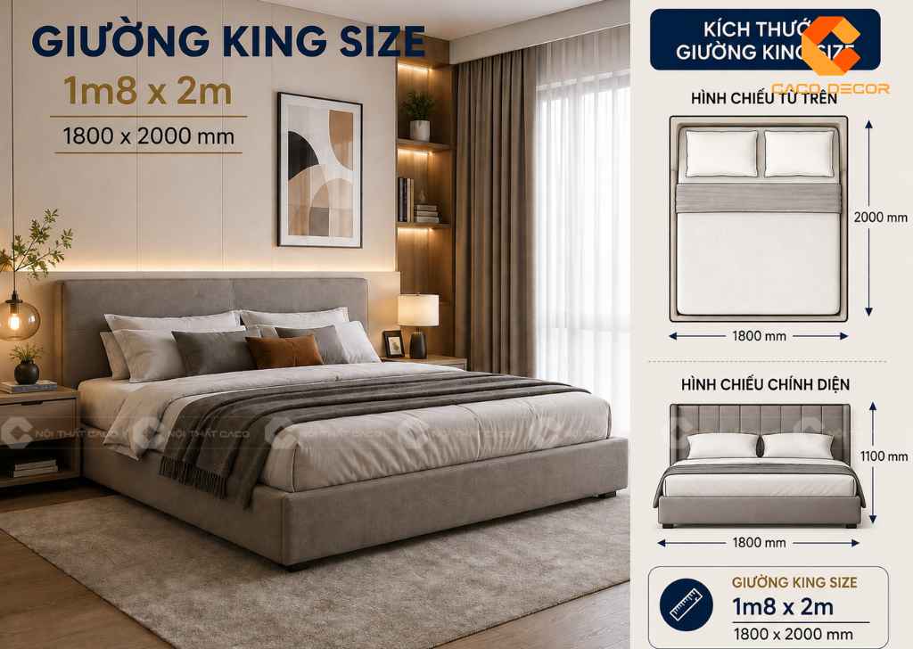Kích thước giường King Size 1m8 x 2m
