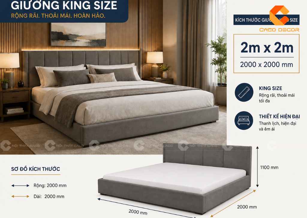 Kích thước giường King Size 2m x 2m