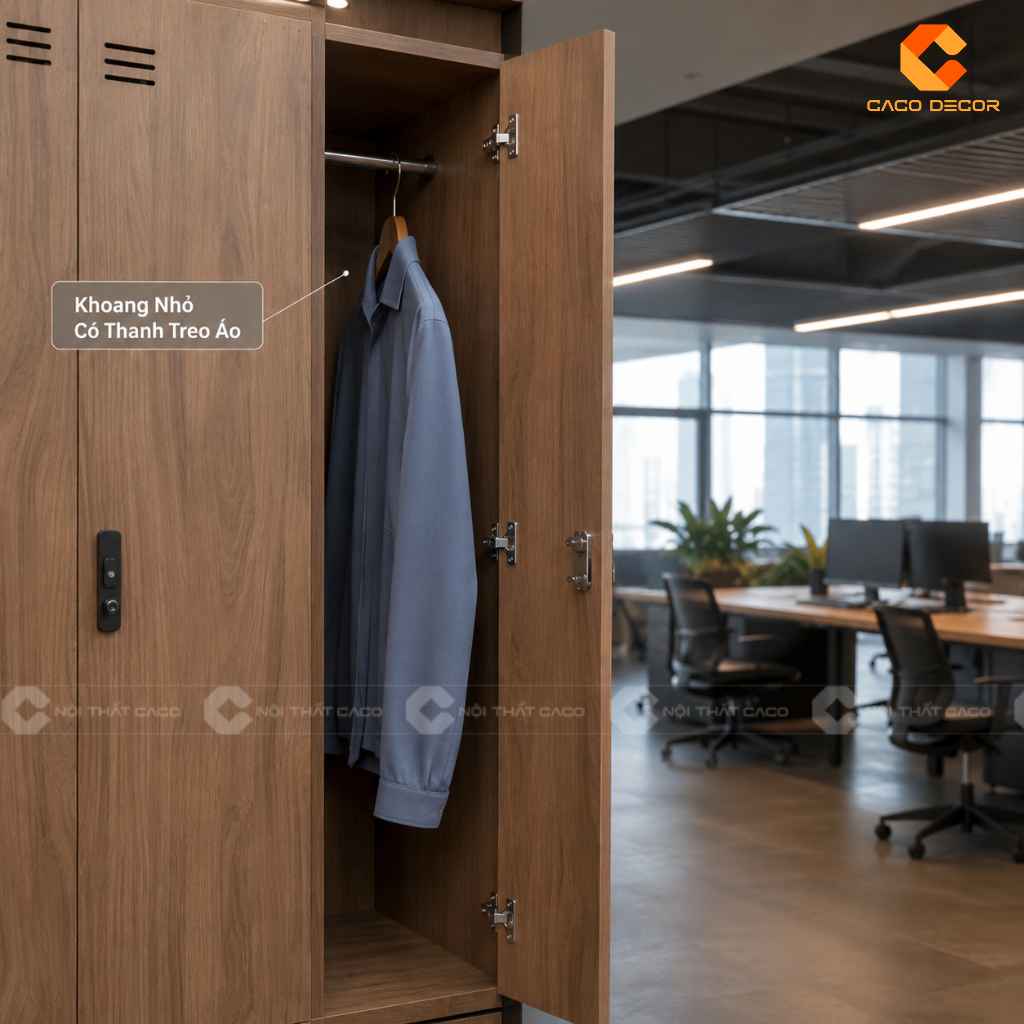 Kích thước khoang tủ locker có thanh treo áo riêng biệt