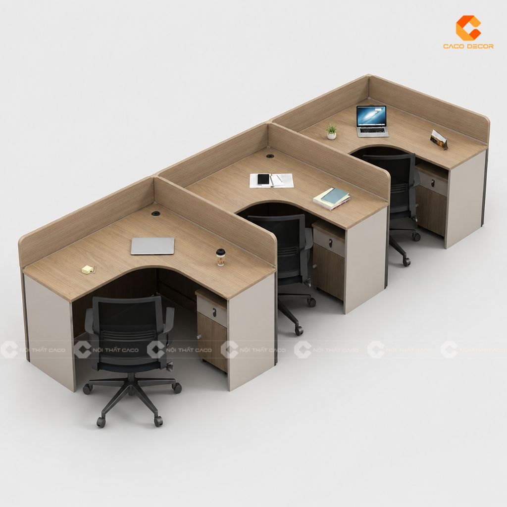 Bàn Làm Việc Nhân Viên Gỗ MDF Có Vách Ngăn Riêng - BLVNV02 1